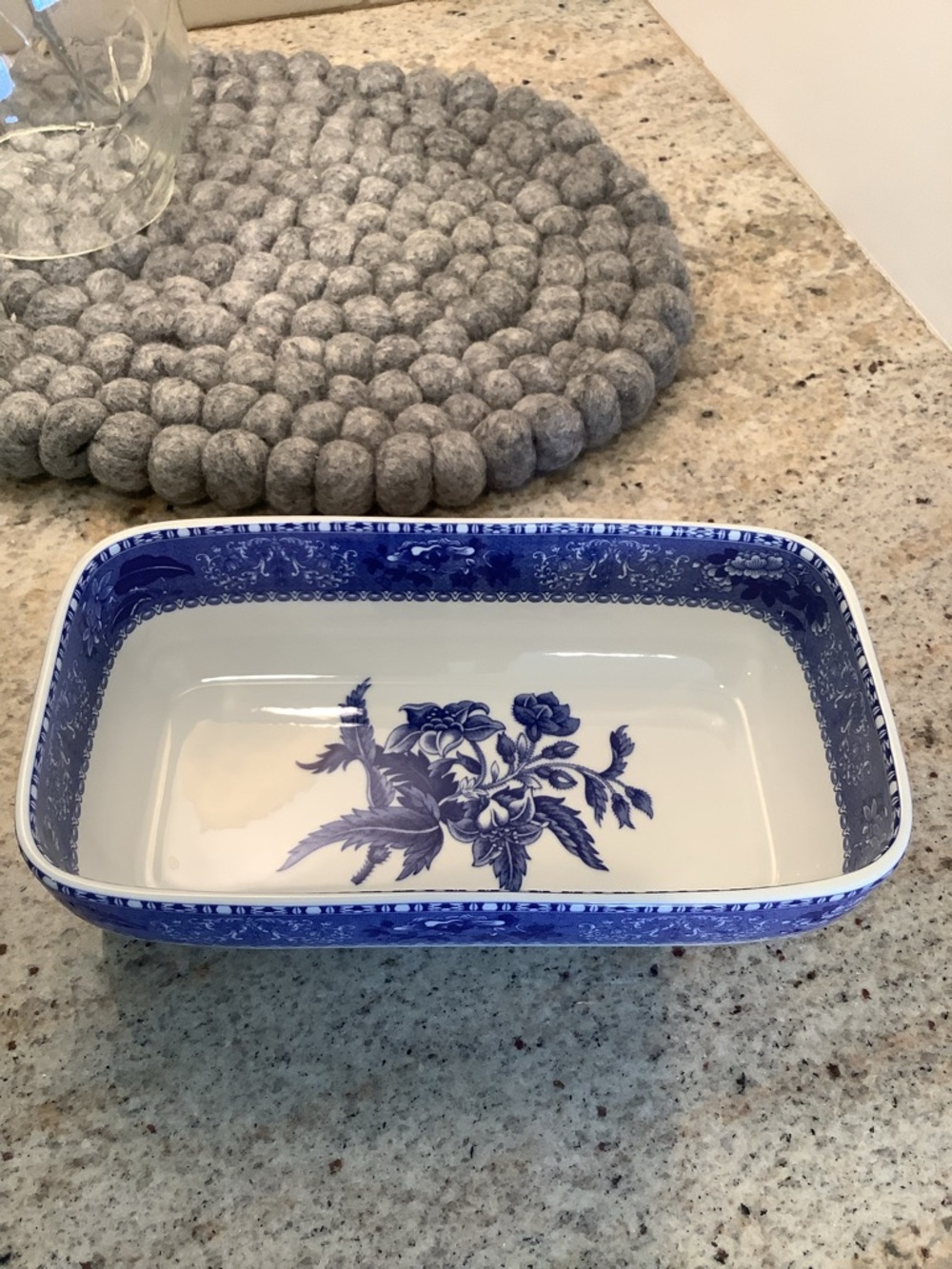 Spode “Camilla” Blue & White Floral Small Rectangular Cranberry Serving Dish